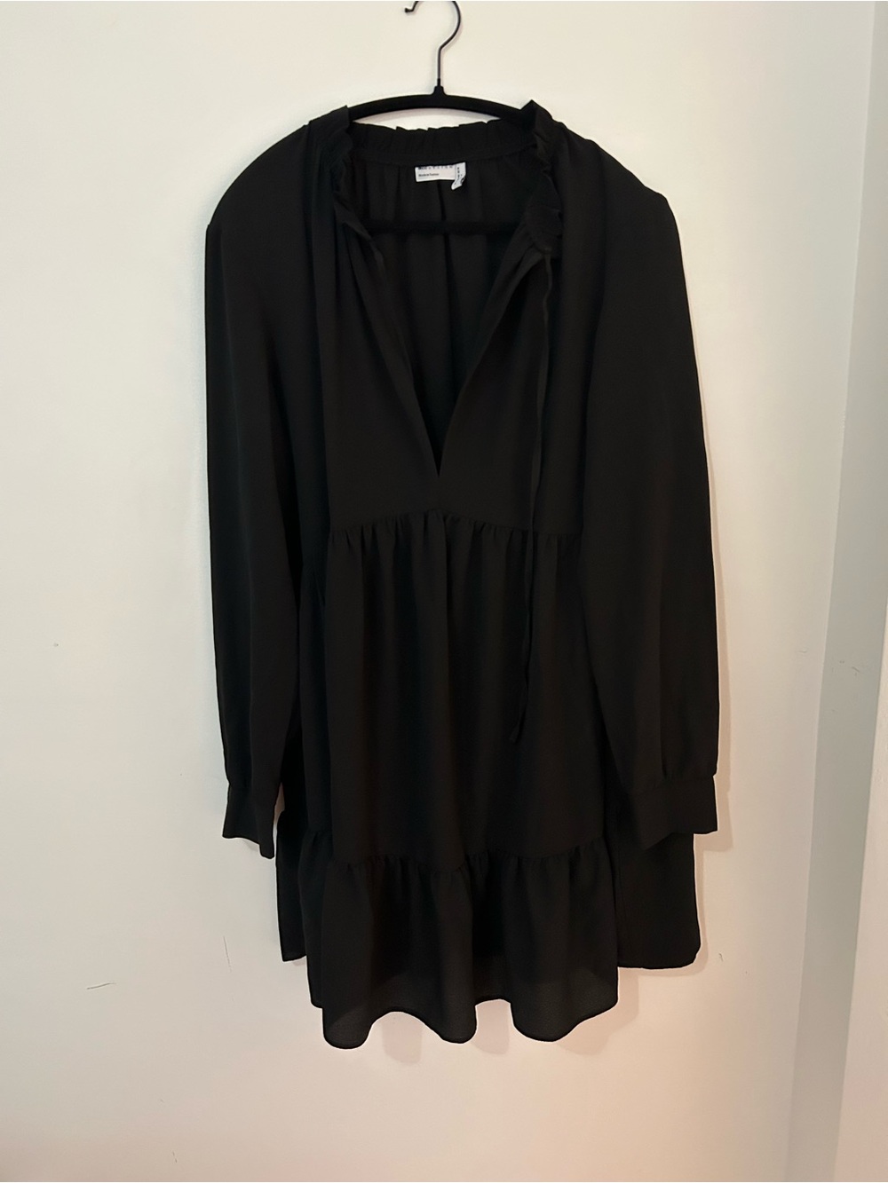 Black Ruffle-Neck Long Sleeve Tunic Dress
